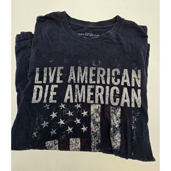 Grunt Style Mens Large Patriotic T-Shirt "Live American Die American" Navy Blue - Picture 1 of 5